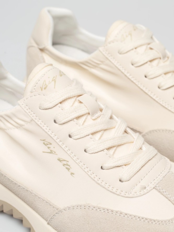 sneakersy damskie z zamszowymi wstawkami beżowe tt274512 801