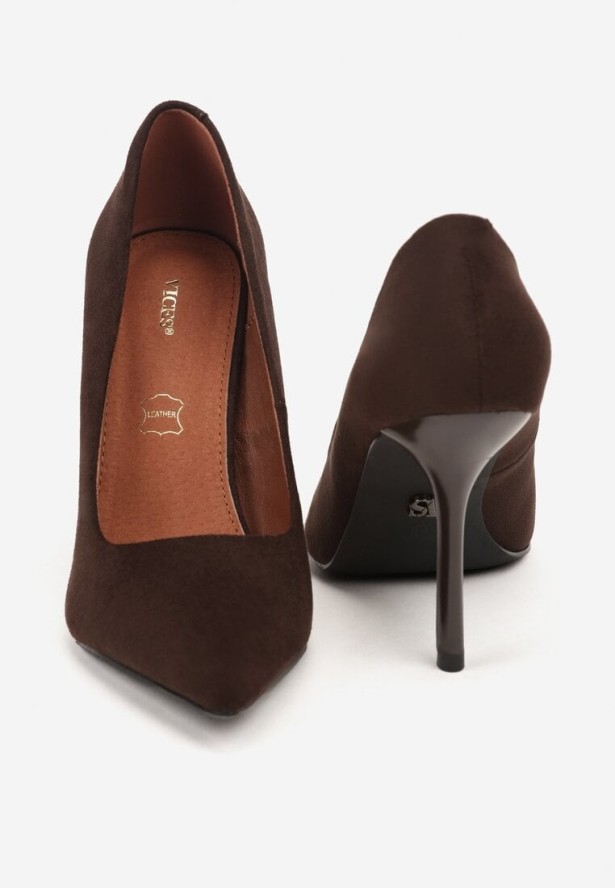 Brązowe Klasyczne Szpilki Vices z Wkładką ze Skóry Naturalnej Verite