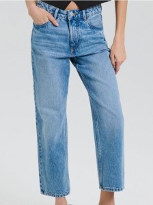 Jeansy straight cropped high waist - niebieski