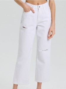 Jeansy straight cropped high waist - biały