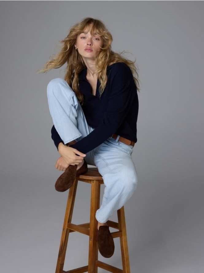 Zamszowe loafersy z marszczeniem - ciemnobrązowy