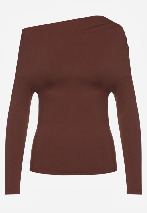 Brązowa Bluzka Longsleeve Vices z Asymetrycznym Dekoltem Fertie