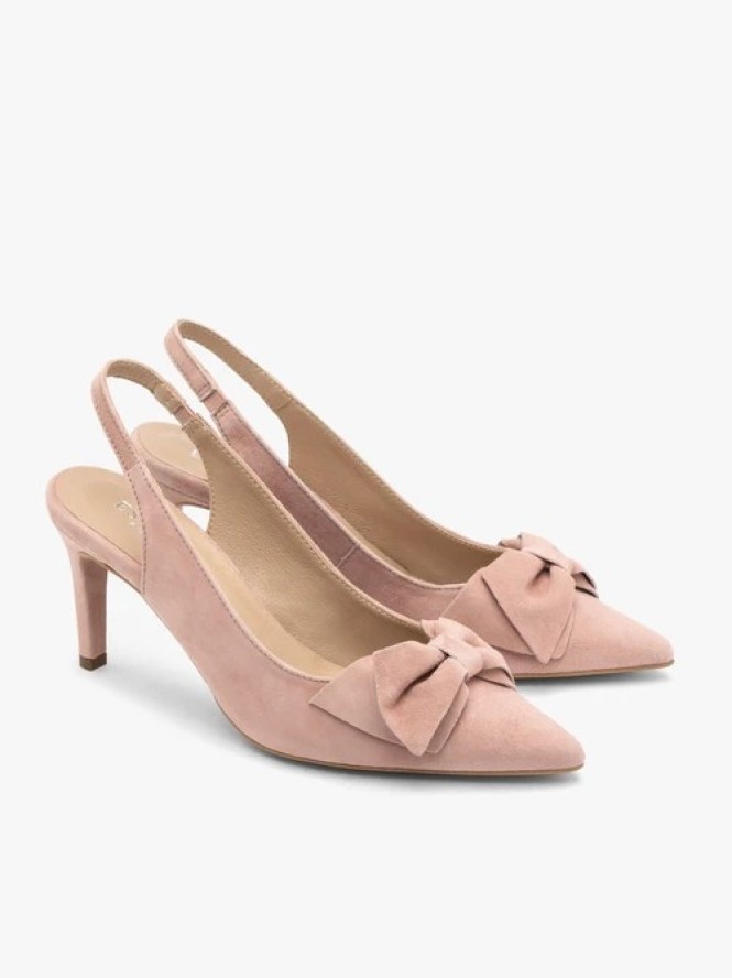 Różowe czółenka damskie bez pięty slingback z kokardą
