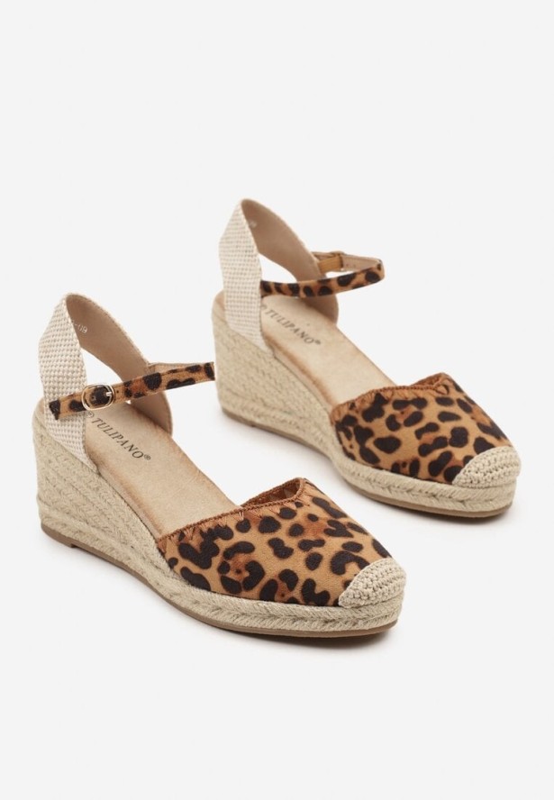 Panterkowe Sandały w Stylu Espadryli na Koturnie z Plecionką Meralissea