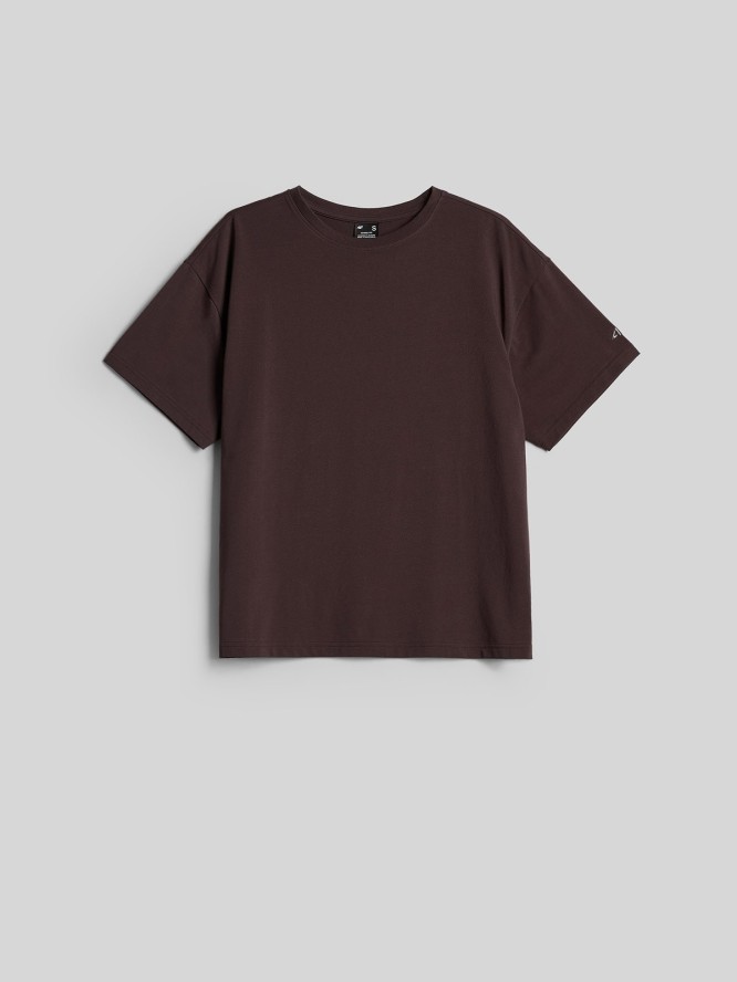 4F T-shirt loose gładki damski - brązowy L