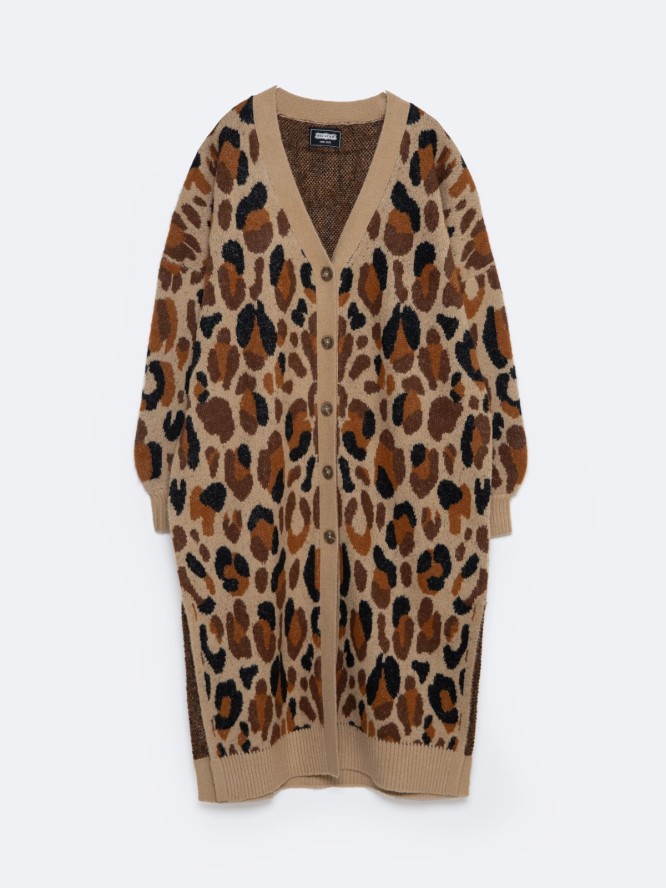 Sweter damski typu kardigan z motywem zwierzęcym brązowy Pantira 000