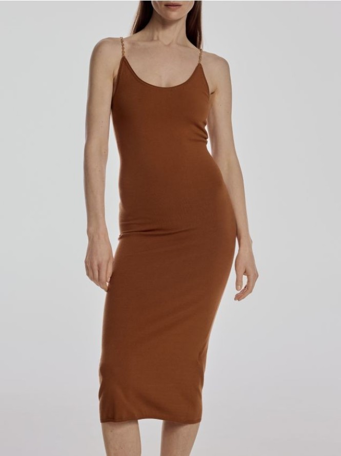 Sukienka z wiskozą na ramiączkach - brązowy