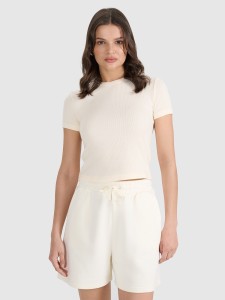 4F T-shirt slim z waflowej dzianiny damski - biały XXL