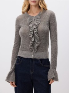 Kardigan z falbankami - brązowy