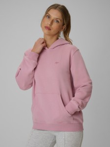 4F Bluza dresowa relaxed z kapturem damska - różowa S