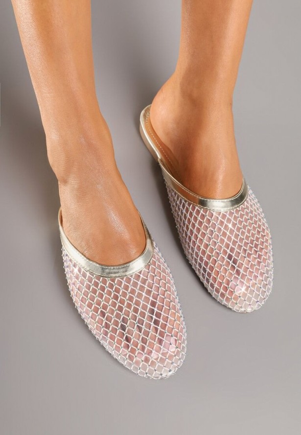 Złote Klapki z Transparentnej Siatki z Cyrkoniami Lanissa