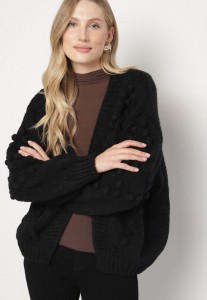 Czarny Kardigan Ozdobiony Pomponami Besida