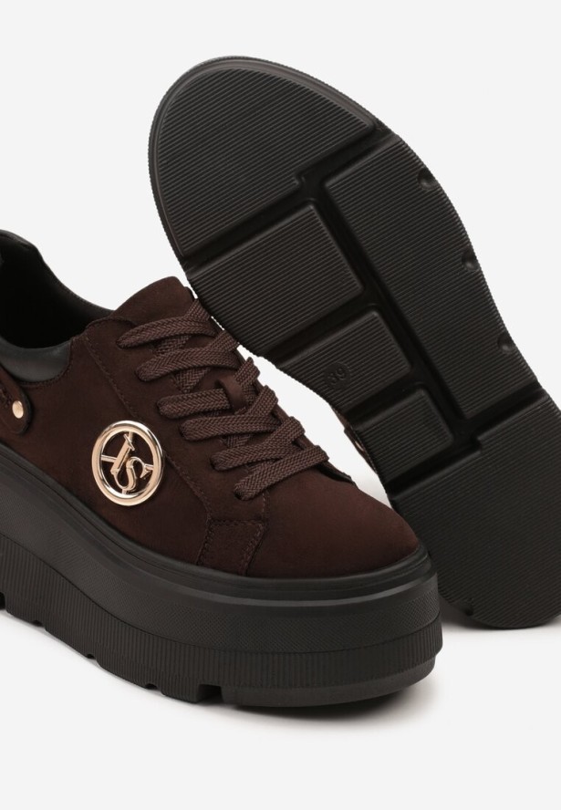 Brązowe Sneakersy Vices na Grubej Podeszwie z Metaliczną Ozdobą Tatorelis