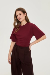 T-shirt z szerokimi rękawami burgunowy