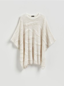 Ponczo z domieszką wełny - złamana biel