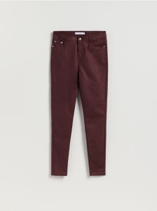 Woskowane spodnie slim - mahoniowy