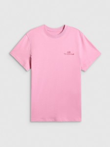 4F T-shirt loose z nadrukiem damski - różowy S