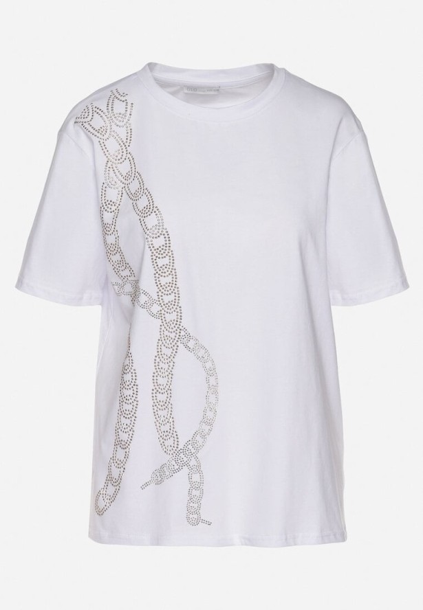 Biały T-shirt Bawełniany z Cyrkoniami Felnella