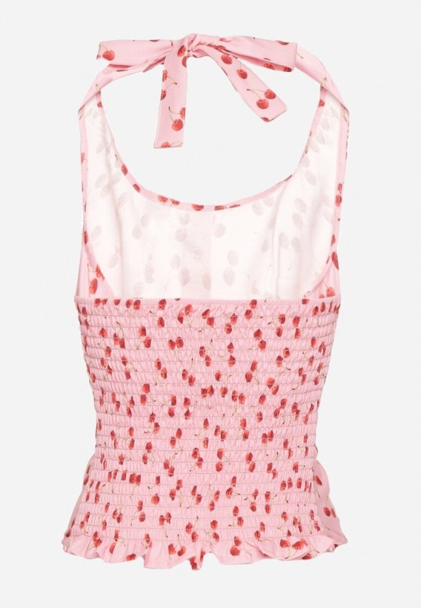 Różowa Bluzka z Odkrytymi Plecami i Wiązaniem Zdobiona Guzikami Tolanesse