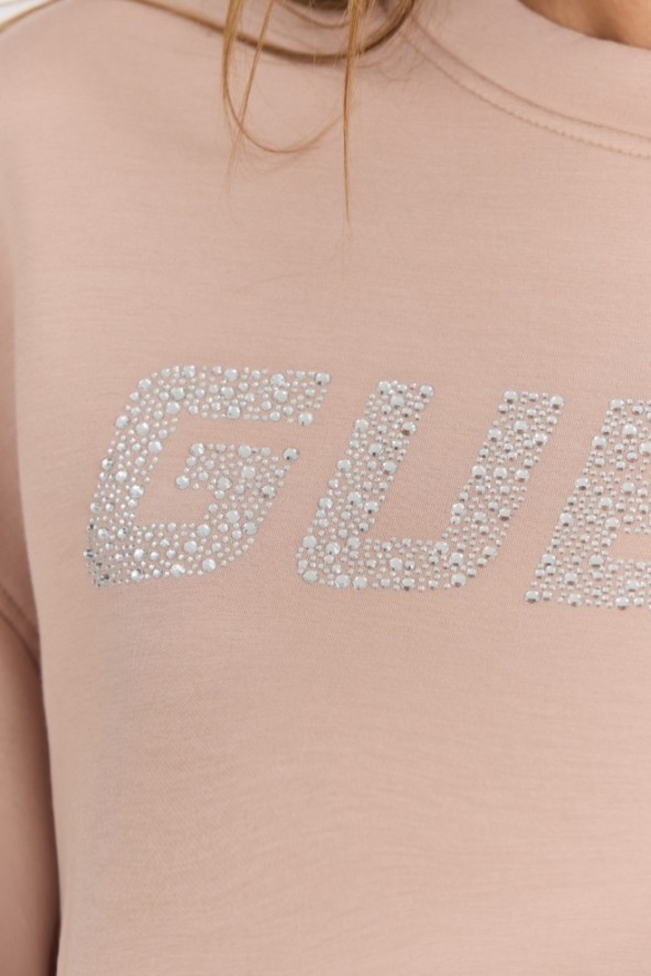 GUESS Beżowa damska bluza z cyrkoniami Cecilia, Rozmiar L