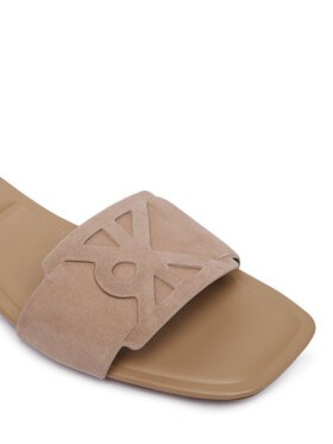 Calvin Klein Klapki Square Flat Sndl Embl Suede HW0HW03055 Beżowy