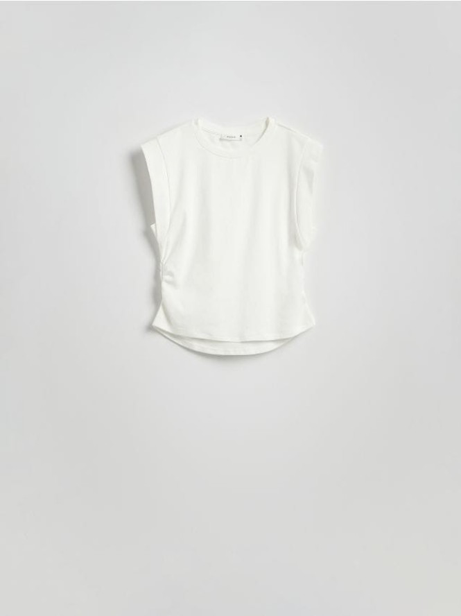 T-shirt z ozdobnym marszczeniem - biały