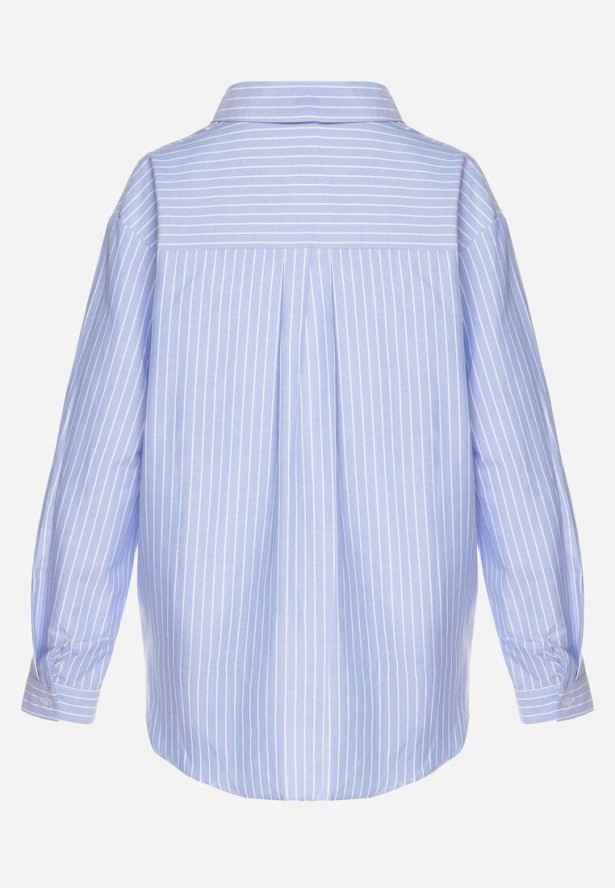 Jasnoniebieska Koszula o Kroju Oversize z Delikatne Paski z Haftem w Kształcie Serca Talaviela