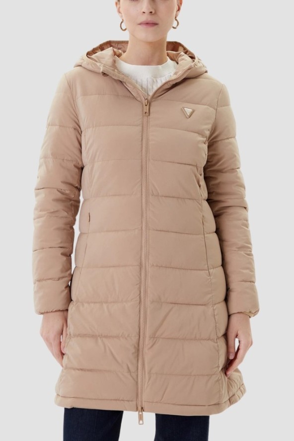 GUESS Brązowa długa damska kurtka New Aleta, Rozmiar S