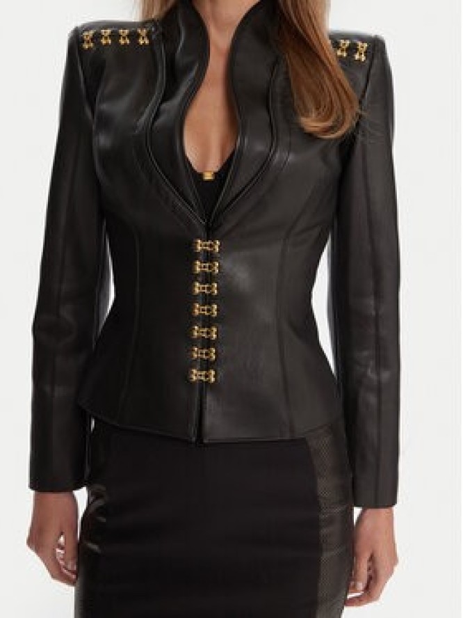 Elisabetta Franchi Kurtka z imitacji skóry GI-187-57E2-V680 Czarny Slim Fit