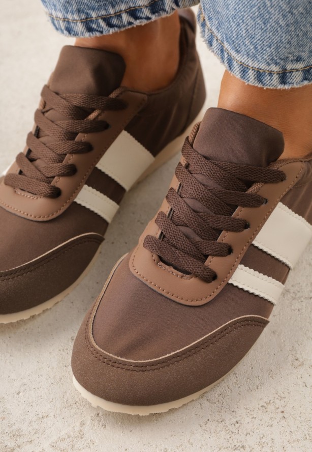 Brązowe Sneakersy w Stylu Klasycznych Tenisówek z Marszczeniem z Tyłu Aiglise