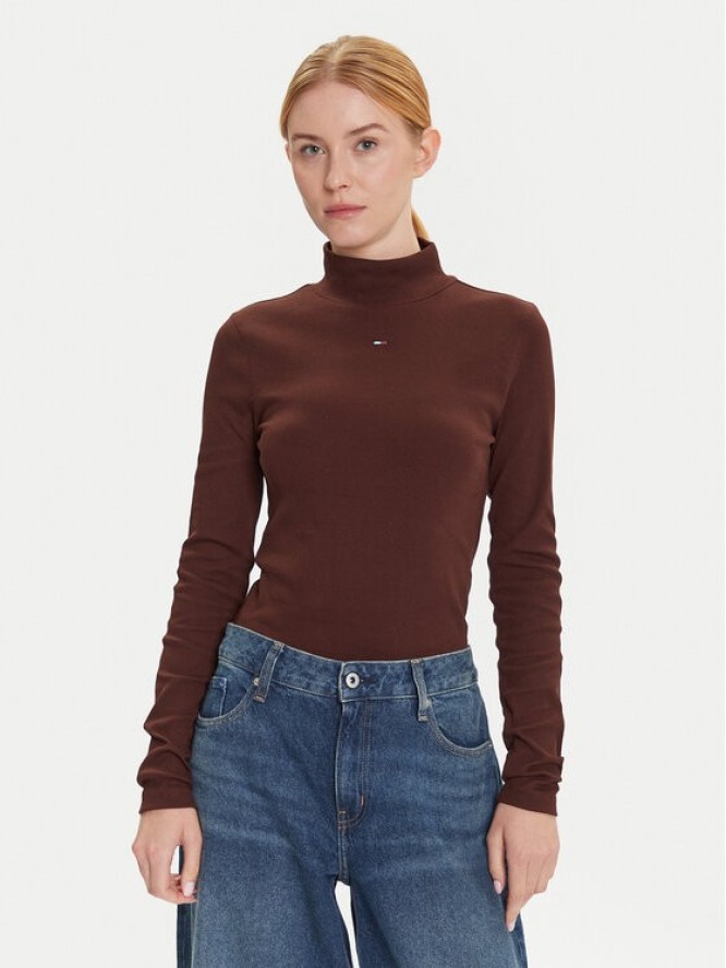 Tommy Jeans Bluzka Essential DW0DW19830 Brązowy Slim Fit