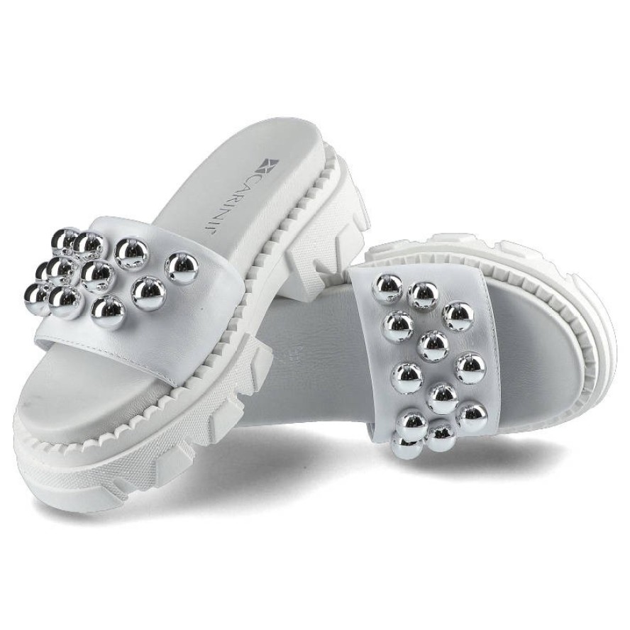 Białe Klapki Carinii Buty Damskie Obuwie Ze Skóry
