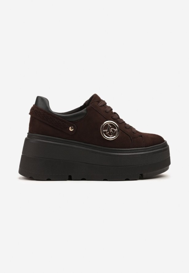 Brązowe Sneakersy Vices na Grubej Podeszwie z Metaliczną Ozdobą Tatorelis