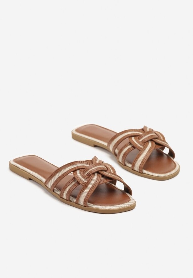 Ciemnobeżowe Klapki z Ozdobnymi Paskami Teladorea