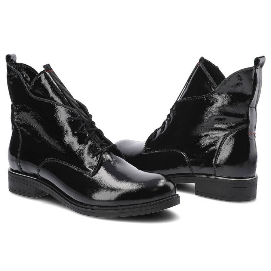 Czarne Botki Pollonus Damskie Wiązane Obuwie