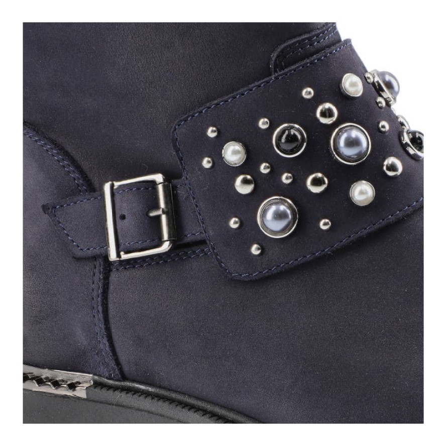 Botki damskie Carinii, płaskie ze skóry naturalnej, granatowe, B4483_-M07-000-POL-D06