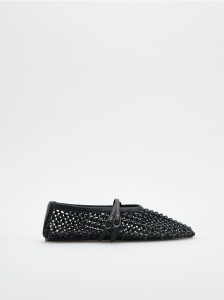 Baleriny z ozdobnymi dżetami - czarny