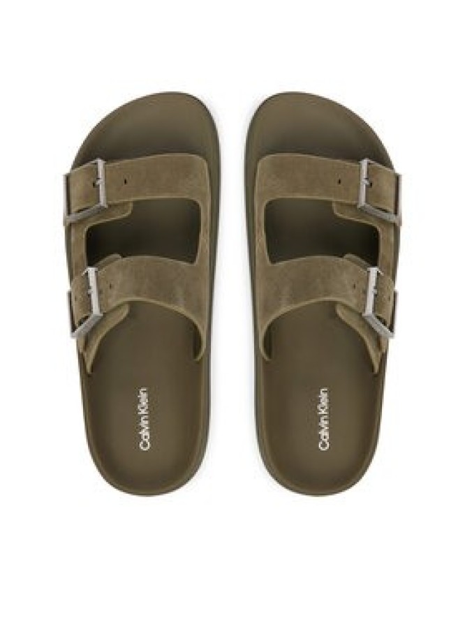 Calvin Klein Klapki City Sandal Buckle Suede HW0HW03130 Zielony