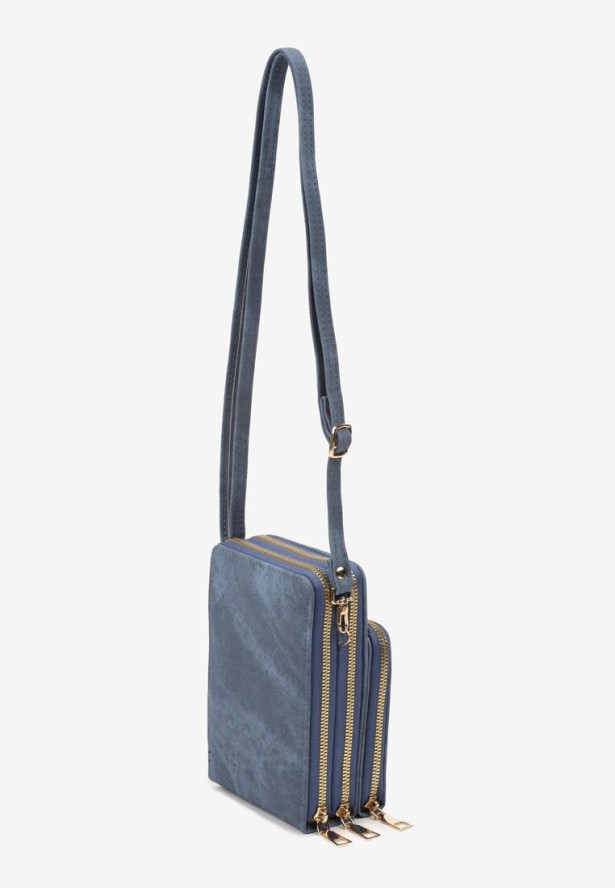 Granatowa Trzykomorowa Torebka z Cienkim Regulowanym Paskiem na Suwak Temime