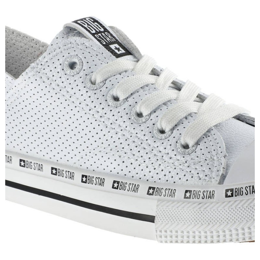 Trampki damskie Big Star, ze skóry ekologicznej na płaskiej podeszwie, białe, FF274024