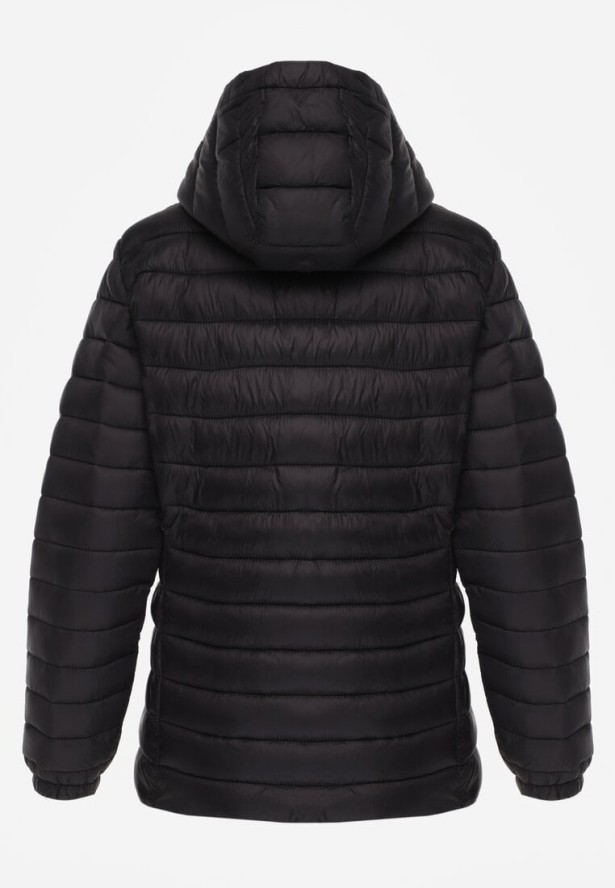 Czarna Pikowana Kurtka Przejściowa z Kapturem z Możliwością Odpięcia Feziel