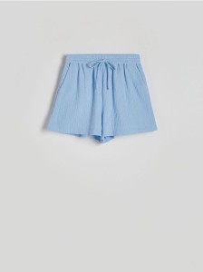 Szorty z bawełnianego muślinu - jasnoniebieski
