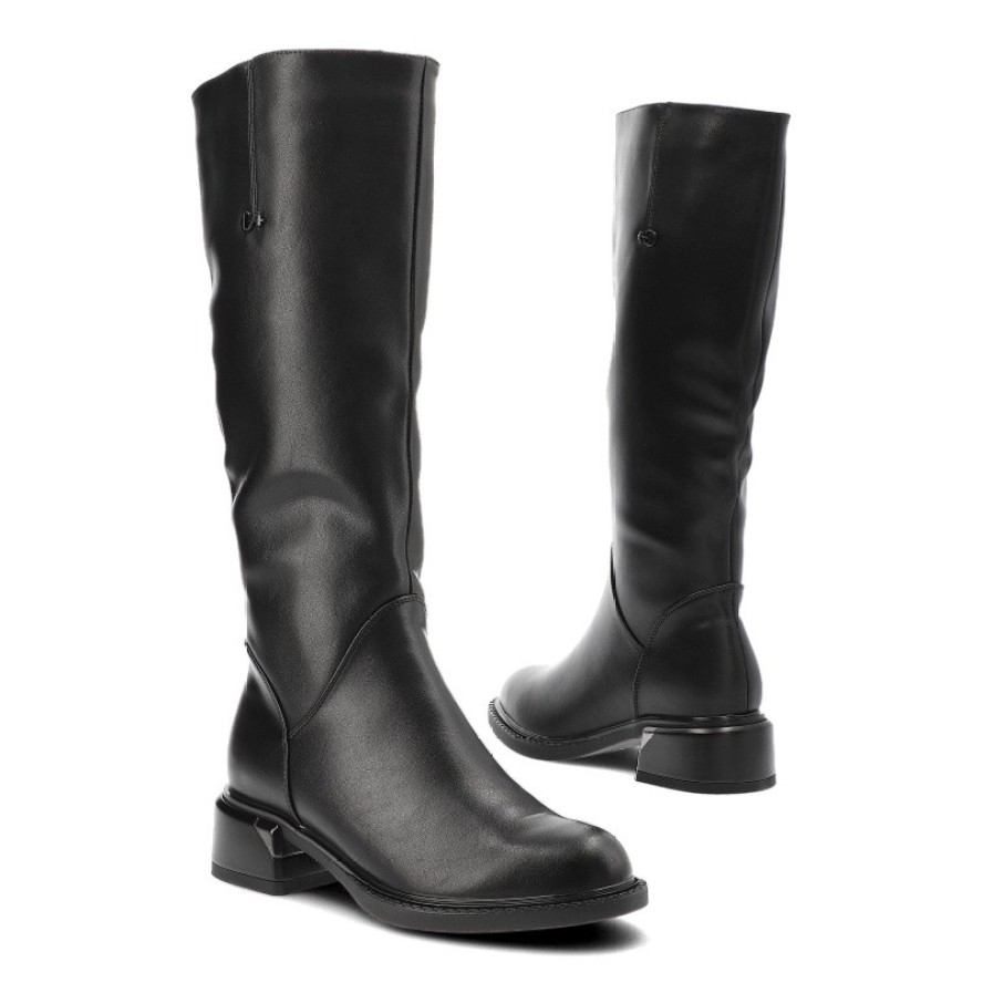 Czarne Kozaki S.Barski Ocieplane Obuwie Damskie