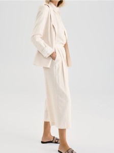 Spodnie culotte z lnem - beżowy