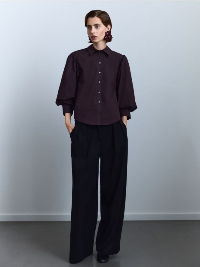 Koszula z bufiastymi rękawami - brązowy