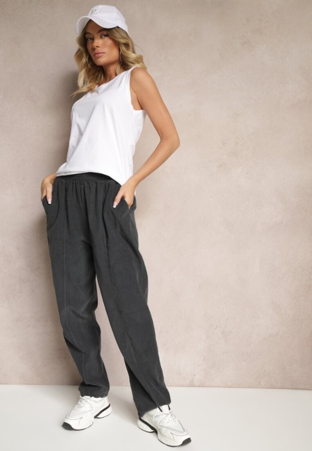 Ciemnoszare Bawełniane Spodnie High Waist w Klasycznym Stylu Arivora