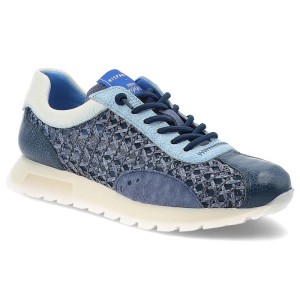Sneakersy damskie Hispanitas, ze skóry naturalnej z tekstylnymi wstawkami sportowy fason ze sznurowaniem lekka podeszwa, niebieskie, RHV264741 Bolero