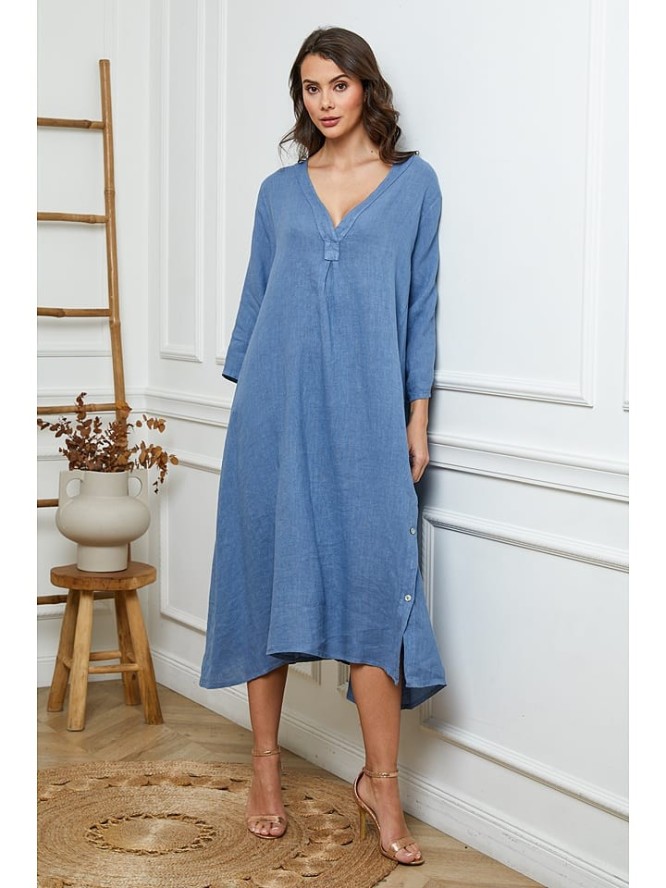 Joséfine Lniana sukienka w kolorze niebieskim rozmiar: L