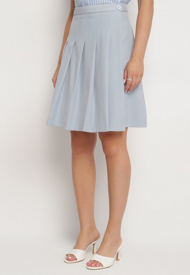 Niebieska Spódnica Kopertowa Plisowana Rozkloszowana Divisse