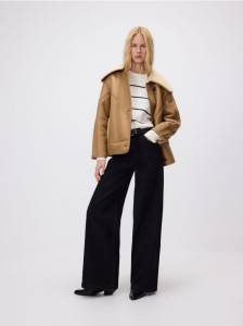 Jeansy wide leg z domieszką wełny - czarny